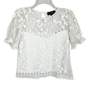 Laundry By Shelli Segal White Crochet Lace Short Sleeve Top Women's Medium